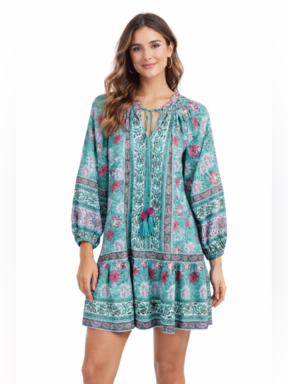 Bella Tu Phoebe 35" Peasant Dress Sz Small Mint Green Boho Summer Cottagecore